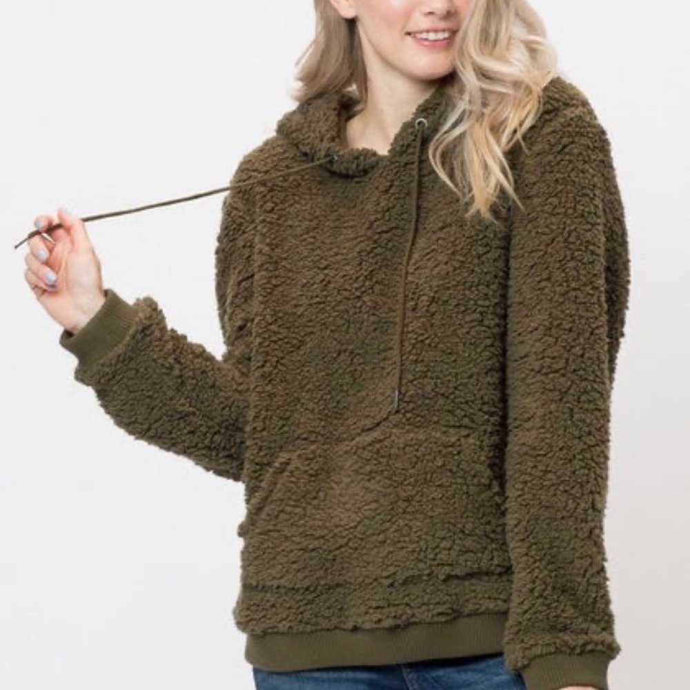 Db Sunday - Olive Green Super Soft Sherpa Pullover Sweatshirt
